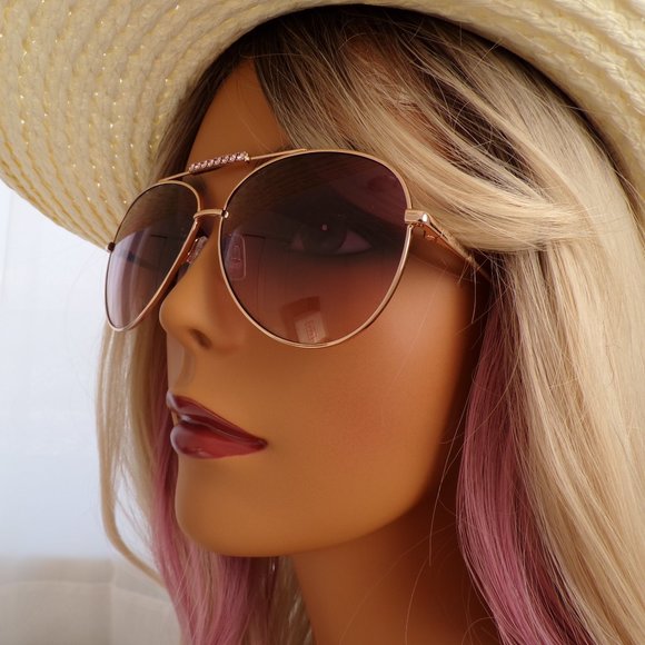 Swarovski 60MM Crystal Embellished Brow Bar Aviator Shades, Violet Unique SK0308 main image 4